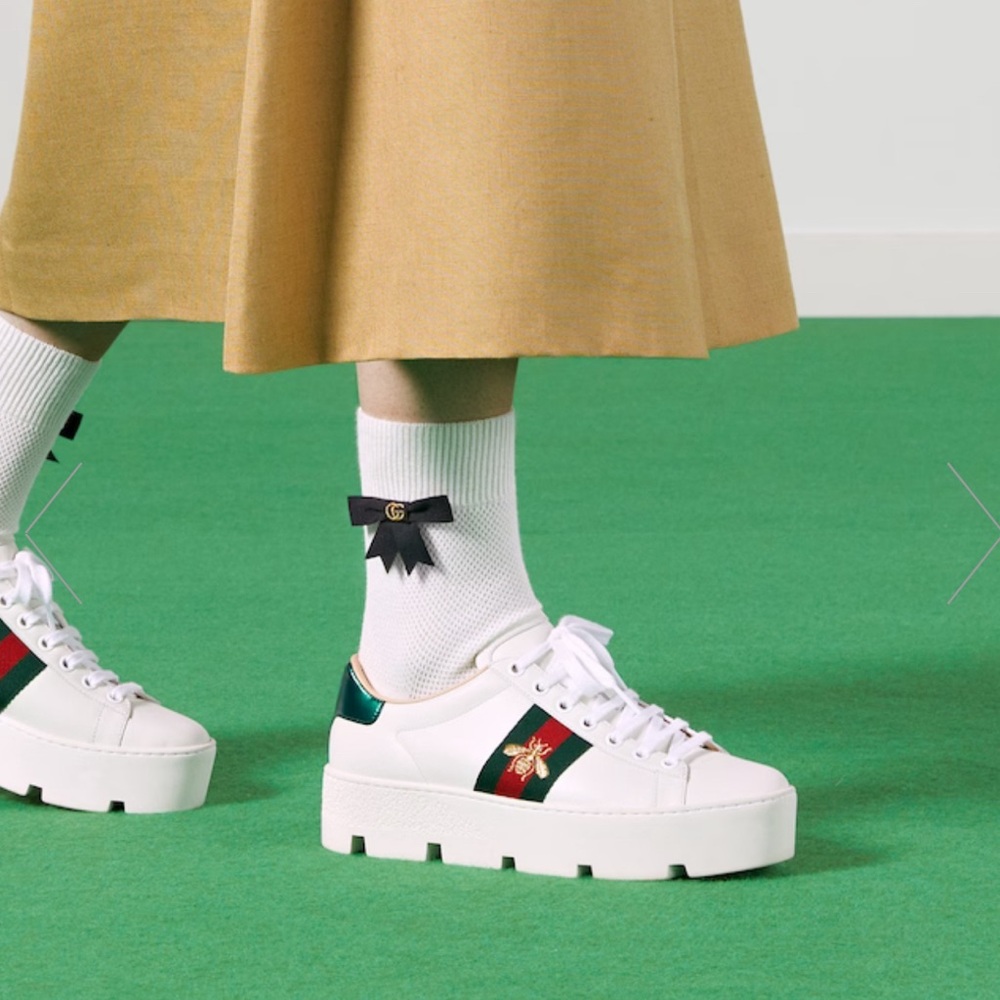 GUCCI ACE EMBROIDERED PLATFORM SNEAKER
